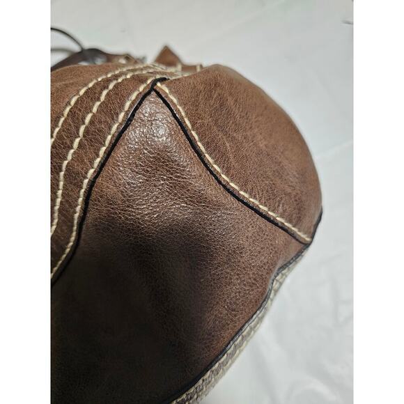 Fossil Brown Y2K leather satchel. M/L. W white stitches. Multiple pockets. Soft‎ - Picture 9 of 14